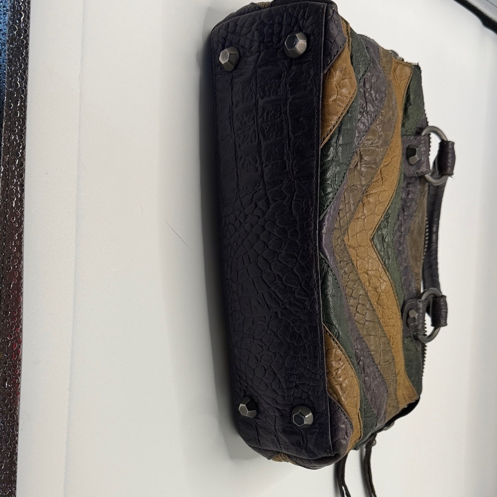 Linea Pelle Leather Chevron Patchwork Satchel Zip… - image 5